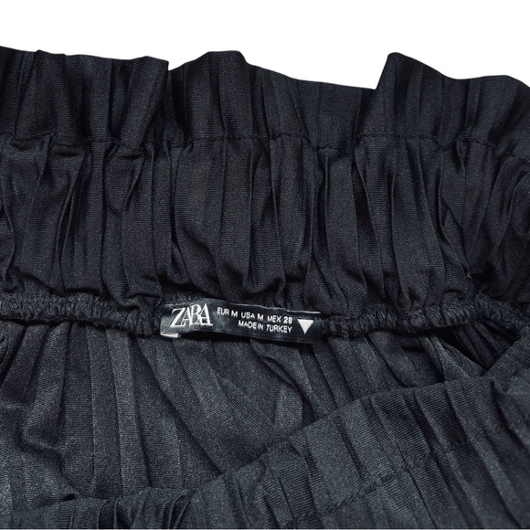 ZARA, Pleated Paperbag Mini Skirt With Bow, Medium, Black - Picture 2 of 7